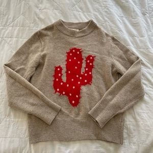 Plastic Island part wool tan sweater with red cactus